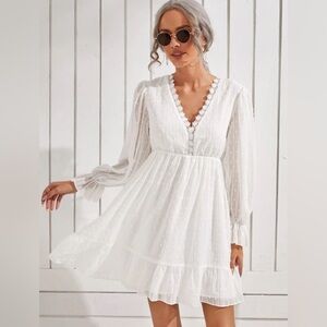 Elegant White Lace Trim Dress